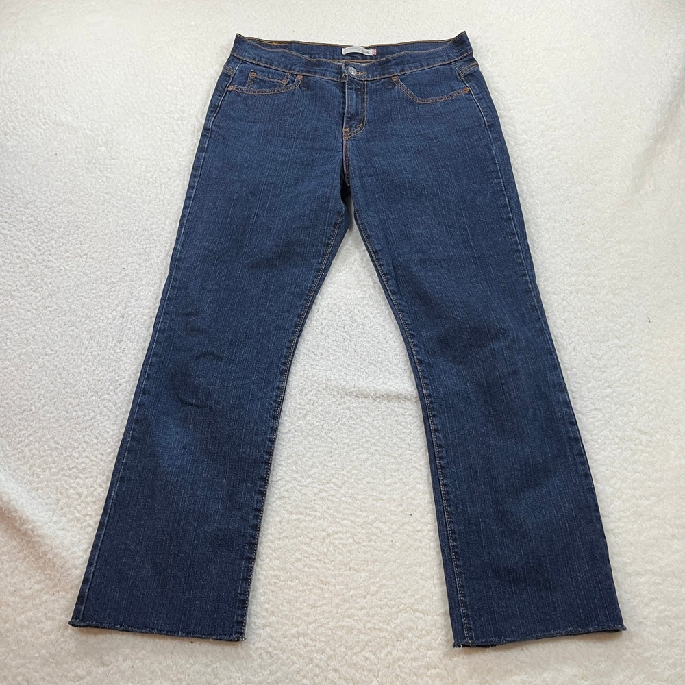 Levi Strauss 505 Jeans Womens 12 Dark Blue Straight Leg Raw Hem Denim Pants